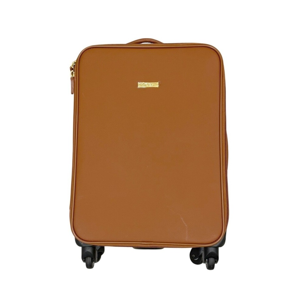 NWT Joy & Iman Cognac Brown Split Leather 4 Wheel Spinner Carry On Suitcase